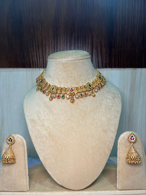 Rajwadi Necklace set with long jhumka