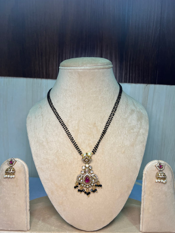 Red ruby and white stone mangalsutra with earrings