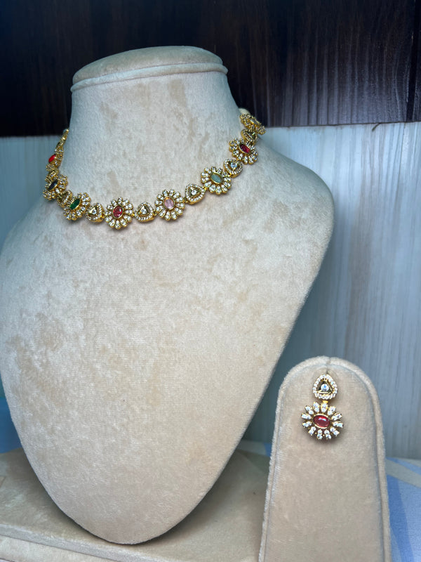 Minimal multicolor stone and daimond stone golden set