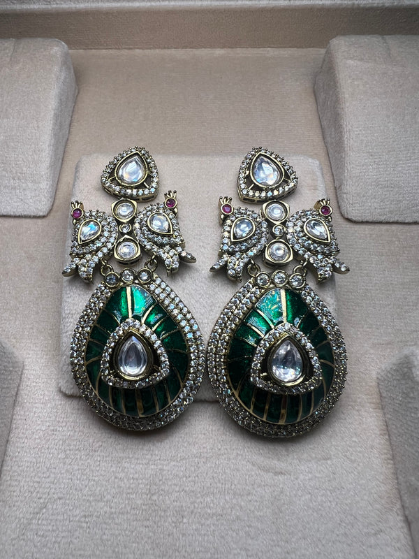 Kundan Green Earrings