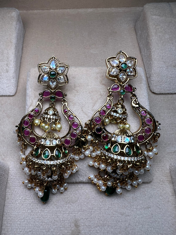 Pink and Green Meenakari kundan earrings