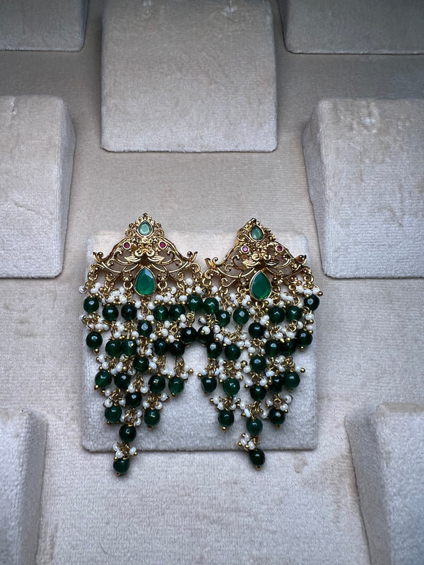 Golden and Green Teardrop Earrings