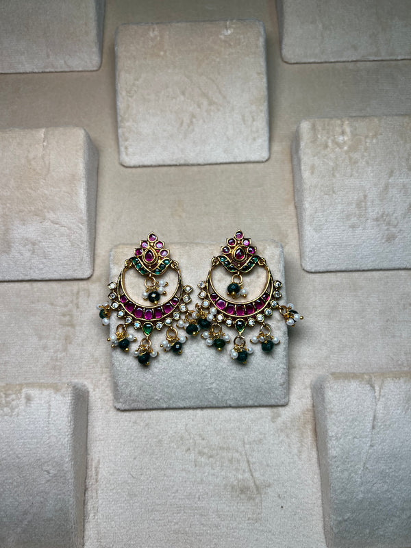 Green and Pink meenakari Short Earring