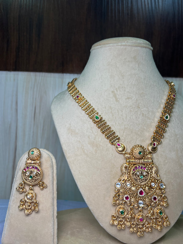 Long Rajwadi Gold Necklace