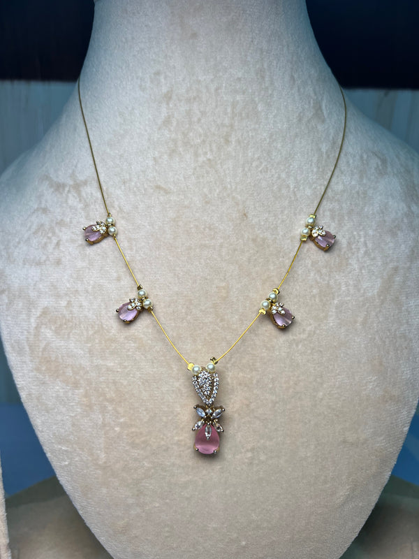 Transparent chain with baby pink stones