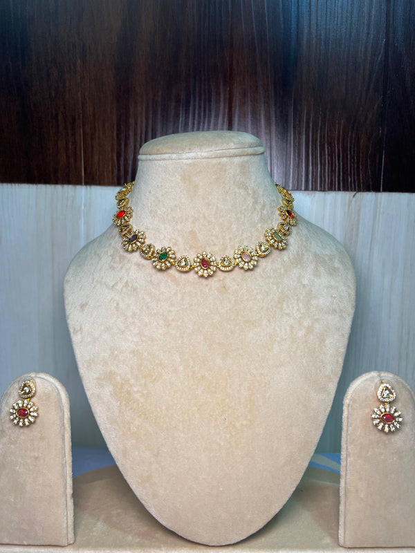 Minimal multicolor stone and daimond stone golden set