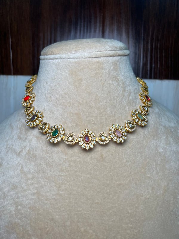 Minimal multicolor stone and daimond stone golden set