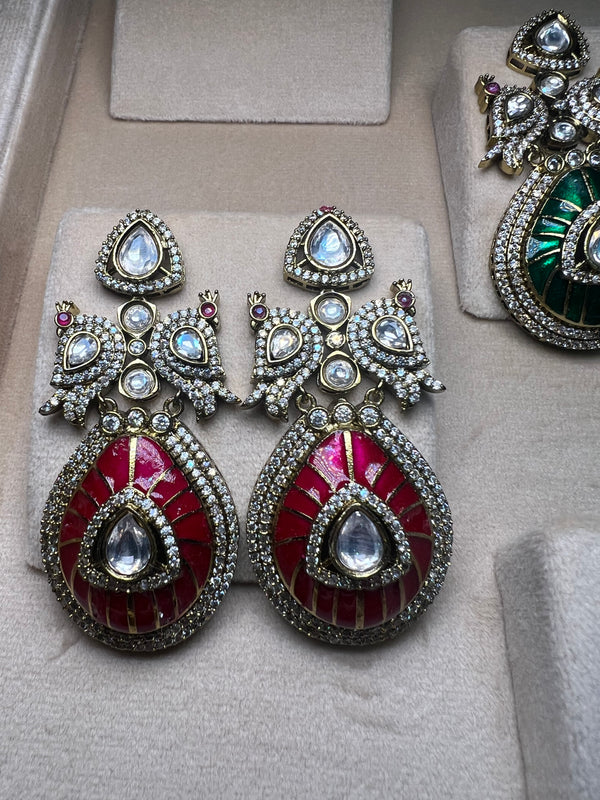 Kundan Red Earrings