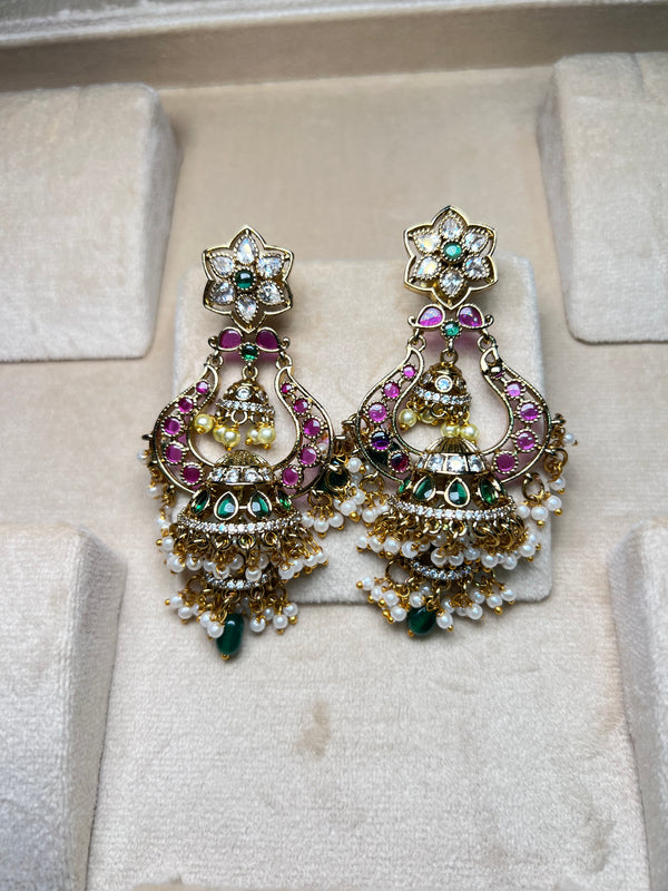 Pink and Green Meenakari kundan earrings