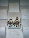 Green and Pink Meenakari Golden Midlength earrings