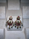 Green and Pink Meenakari Golden Midlength earrings