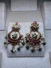 Green and Pink Meenakari Golden Midlength earrings