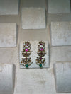 Golden earrings with pink meenakari and green beads