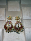 PInk and Green Meenakari chandbali earrings